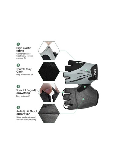 Pazly Şok Emici Dolgulu Kaymaz Bisiklet Eldivenleri - Yarım Parmak Spor Eldivenleri Ağır