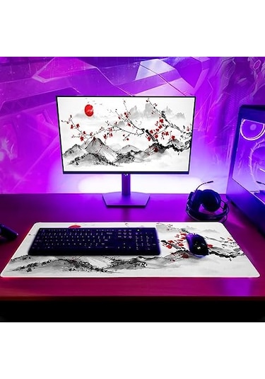 Japon Kiraz Çiçeği Oyun Faresi Altlığı 70x30cm Pembe Tüm Masa Japon