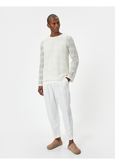 Koton Ajurlu Kazak Bisiklet Yaka Düşük Omuzlu Uzun Kollu Ekru 4sam70148mk Ekru