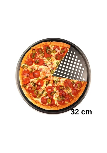 Teflon Delikli Pizza Tepsisi-tavası/ Lahmacun Pide Tepsisi 32 Cm Siyah