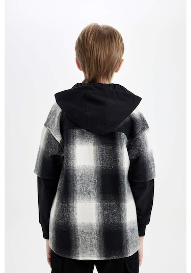 DeFacto Erkek Çocuk Oversize Geniş Kalıp Kapüşonlu Flanel Uzun Kollu Gömlek C7510A824WNAR213