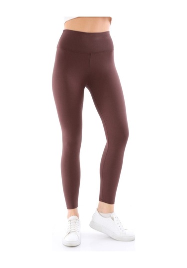 Kadın Kahve Renk Fitilli Yüksek Bel Tayt Kahve