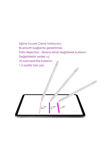 Ipad Uyumlu Pencil Palm Rejection Eğim Özellikli Dokunmatik Kalem Active Stylus Yazı Çizim