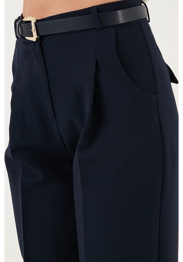 Lela Regular Fit Yüksek Bel Düz Paça Kemerli Bayan Pantolon 68350938 Lacivert