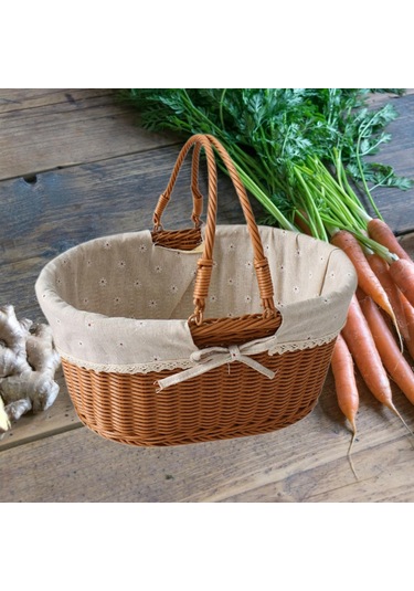 Homyl Taklit Rattan Piknik Sepeti Dokuma Meyve Stil D