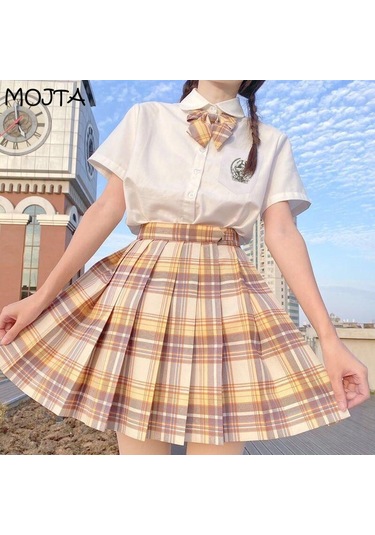 3 Adet Kadın Anime Okul Üniforması Seti Yaz Jk Kısa Gömlek Ceket Etekler Takım Elbise Gri