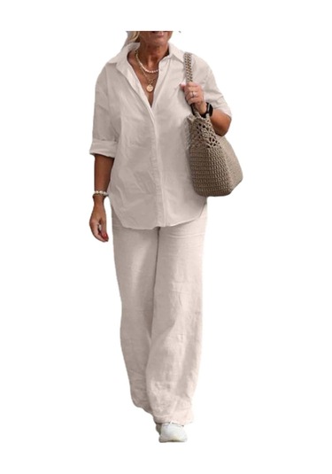 Barbora Rahat Ve Günlük Keten Ekru İkili Takım Alt Üst Ln17ekru8 001