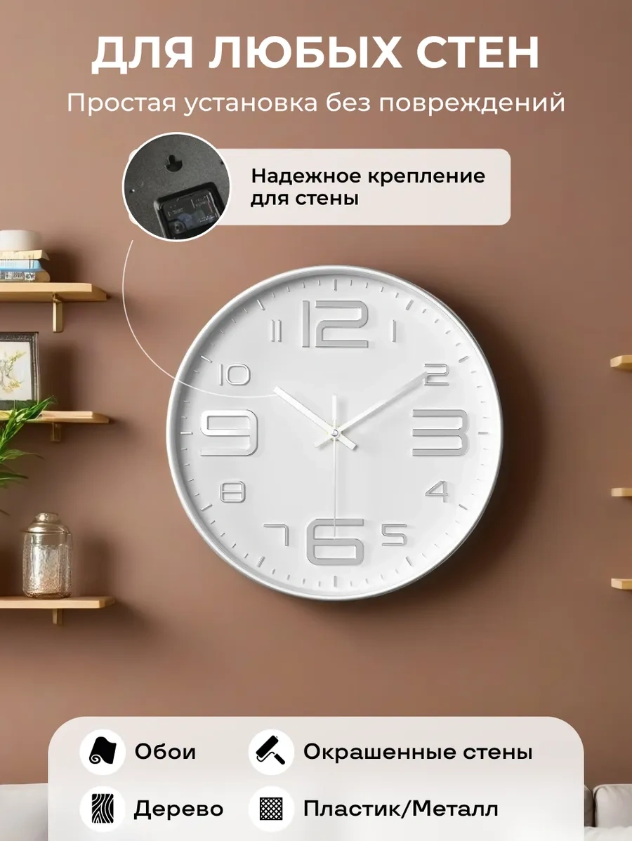 Casy Market Mutfak İçin Yuvarlak Sessiz Duvar Saati 25 Cm 373668686 Beyaz