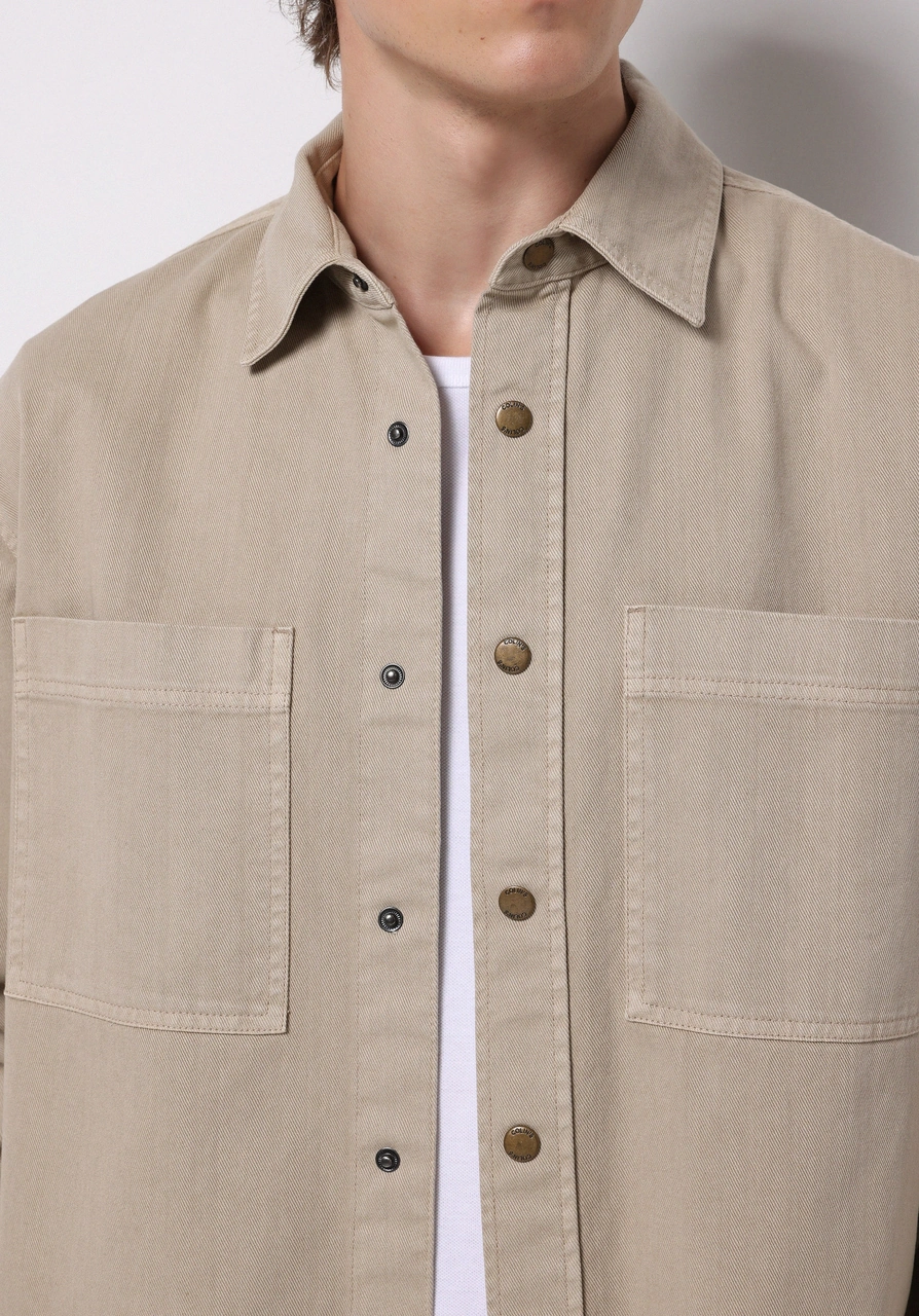 Colins Comfort Fit Shirt Neck Düz Erkek Bej Shacket Cl1076729 Q1.v1 Beı Bej