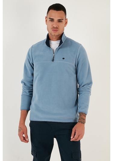 Buratti Slim Fit Anti-Pilling Tüylenme Yapmayan Bato Yaka Kışlık Şardonlu Erkek Polar 5906001 Açık Mavi
