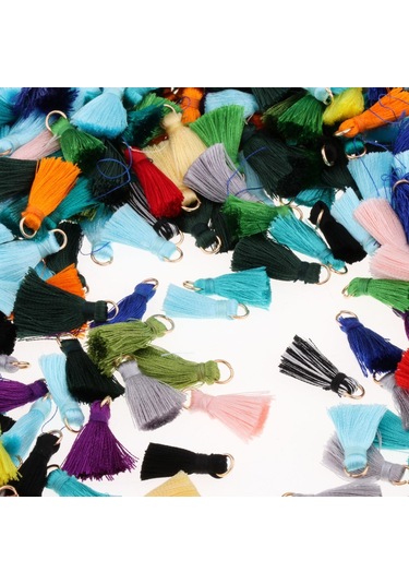 Suntek 100 Paket Polyester Püskül Karışık Renk Dıy Takı Yapımı Zarif W/yüzük