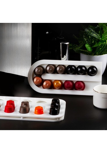 Konesam Kahve Kapsülü Depolama Rakımı, Duvar Tipi, 8 Adet Kapasite, Akrilik Materyal, Minimalist Tasarım, Kf-a08 Küçük Boyut Beyaz