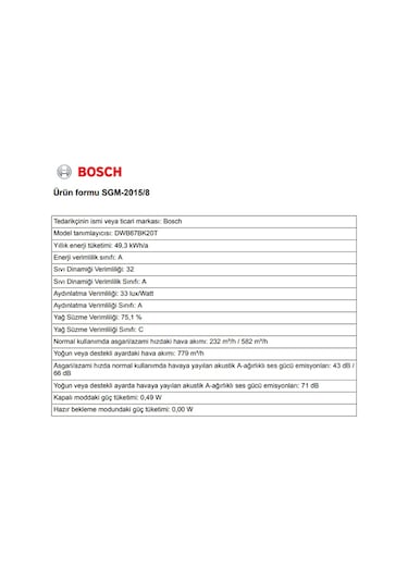 Bosch DWB67BK20T 60 CM Duvar Tipi Ankastre Davlumbaz