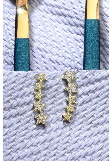 925 Ayar Gümüş Yıldız Desenli Sallantılı Gold Küpe Altın