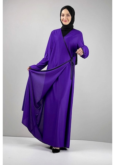 Moda Çizgi Namaz Elbisesi Mor
