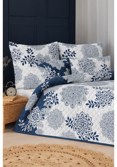 Sardinia Çift Kişilik Kapitone Dolgulu Pike 4 Mevsim Baklava Dsn Yastık Kılıfı Dahil 200x230cm Mavi