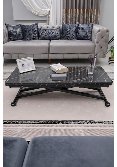 Home Üst Tabla Mdf Siyah Mermer Oval Köşe Alt Ayak Siyah