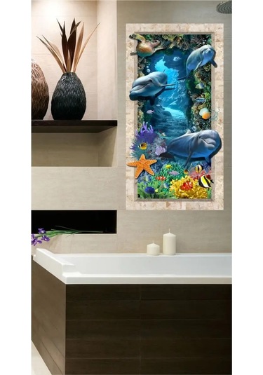 Sprintfox Banyo İçin Duvara Yapıştırılan 3d Seramik Stickerleri - Yunus Balıkları 155880373 Mavi