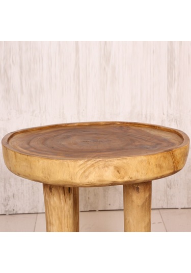 Doğal Teak Ağacı Sehpa 65x55 Cm Bej