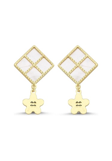 Beyaz Sedefli Altın Küpe