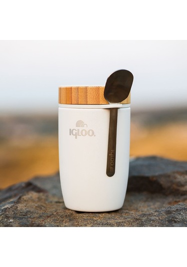 Bambu Kapak Yemek Termosu 500ml Çelik Termos Beyaz 12 Saat Sıcak Tutar Beyaz