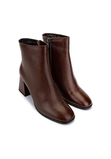 Tamer Tanca Kadın Hakiki Deri Taba Floter Topuklu Bot 1081 30 Bn Bot Sk24-25 K.taba Fltr Koyu Taba