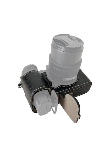 Shineyee Fujifilm Xs20 Kamera İçin Suni Deri Çantası - Askılı Kayışlı, Siyah Renkli Koruyucu Kılıf Gri