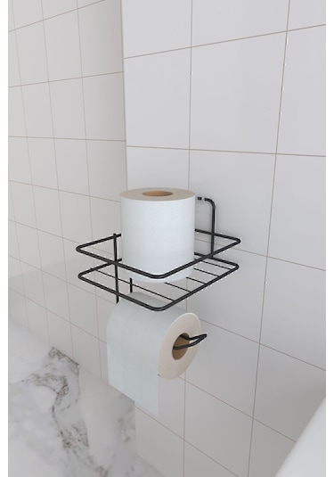 Eva Metal Tasarim Yapışkanlı Tuvalet Kağıtlığı Tutacağı Askı Mat Siyah
