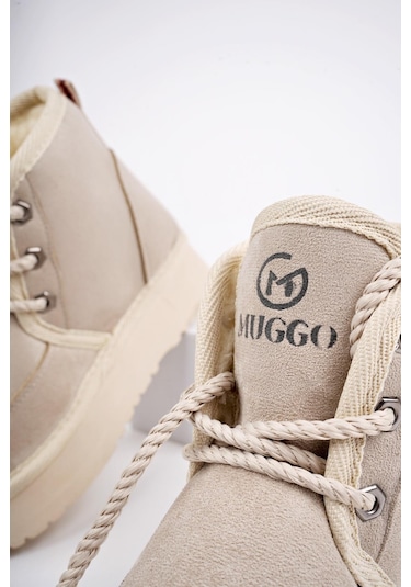 Muggo Puffy Garantili Kalın Taban İçi Tüylü Bağcıklı Günlük Mini Yarım Çocuk Bot 001