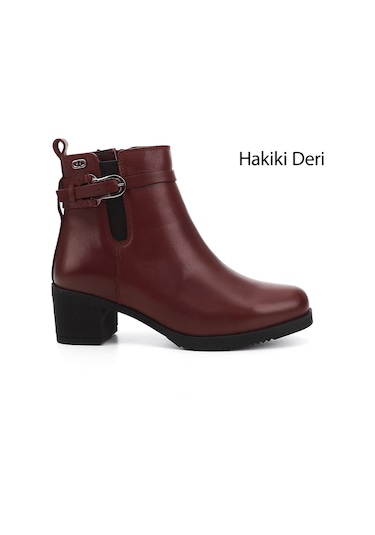 Gönderi R Bordo Antik Fermuarlı Kalın Topuklu Hakiki Deri Bot Bordo