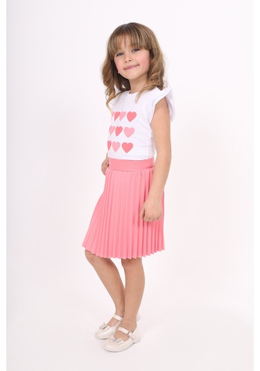 Toontoy Kız Çocuk Baskılı Etekli Takım Somon