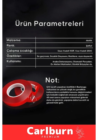 Bant Güçlü Şeffaf Montaj Yapıştırma Meg Çift Taraflı Akrilik Silikonize Bant 18 Mm X 2 Metre