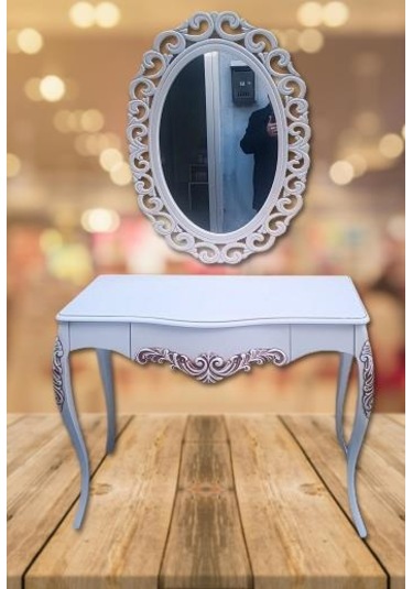 Dresuar Model 90522 Vintage Oymalı Bombe Kapak Kayın Lükens Ayak Beyaz El Yapım Beyaz