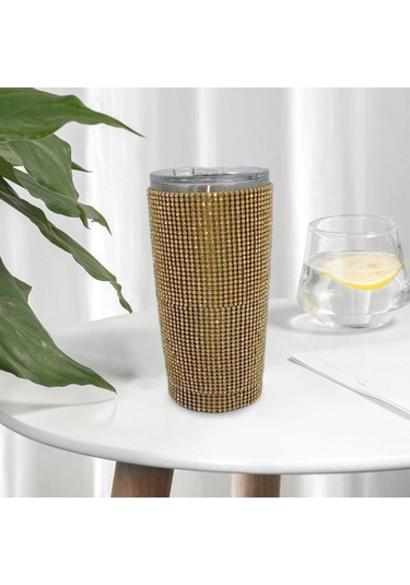 Homyl 600ml Seyahat Elmas Su Şişesi Kupa Vakum Tumbler Altın Altın