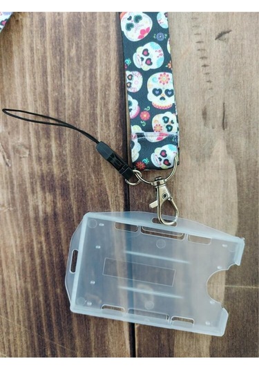 Renkli Kurukafa Kart Askısı Yaka Kartı Boyun Askı İpi Telefon Askısı Yatay Dikey Kart Koruyucu