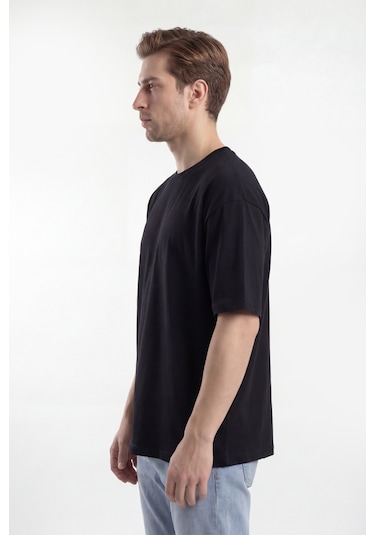 Monox Oversize Unisex 3'lü T-shirt Pamuk Rahat Kesim Siyah
