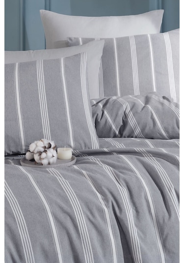 Organik Keten Çift Kişilik Nevresim Takımı Gri