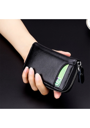 9106 Büyük Kapasiteli Fermuarlı Deri Anahtarlıklı Çanta Çok Fonksiyonlu Cüzdan Siyah