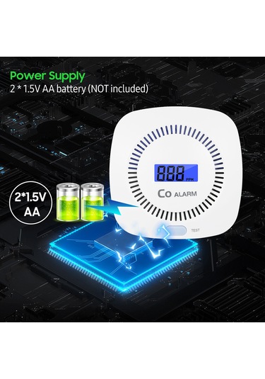 Lemestar Ev İçin Karbon Monoksit Algılayıcı - Elektrokimyasal Sensörlü, 80db Uyarı, Duvar Montajlı Pil Dahil Değil