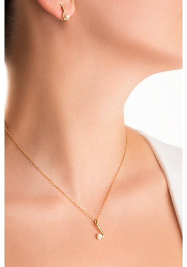 Sedef Büyüsü 18 Ayar Sarı Altın Kaplama 43 Cm Gümüş Kolye Sarı