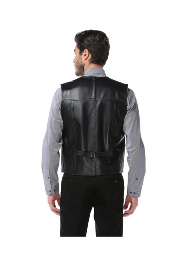 Dericlub 2145 Gerçek Deri Erkek Yelek Siyah