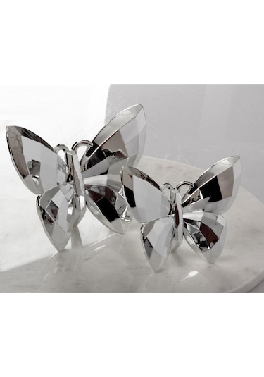 Akrilik Kristal Kesim 2'li Biblo Kelebek Gümüş 12 Cm X 14 Cm