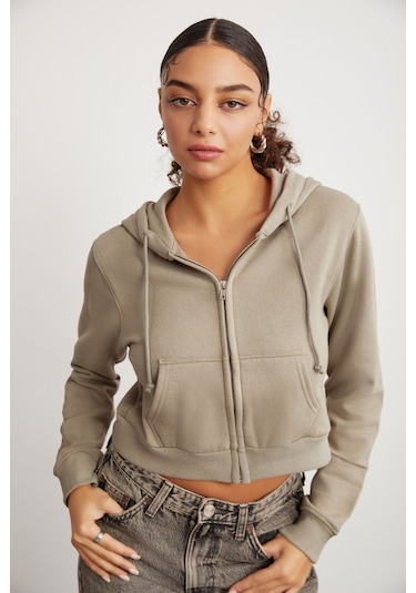 GRIMELANGE Delıa Kadın Crop İçi Polarlı Fermuarlı Organik Pamuklu Kapüsonlu Kordonlu Bej Sweatshirt Bej GRIMELANGE Delıa Kadın Crop İçi Polarlı Fermuarlı Organik Pamuklu Kapüsonlu Kordonlu Bej Sweatshirt Bej