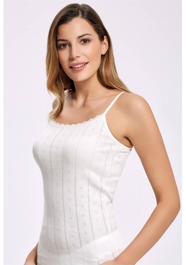 İlke Kadın İp Askılı Jakarlı Transferli Ribana Atlet 223 - 6 Adet Ekru