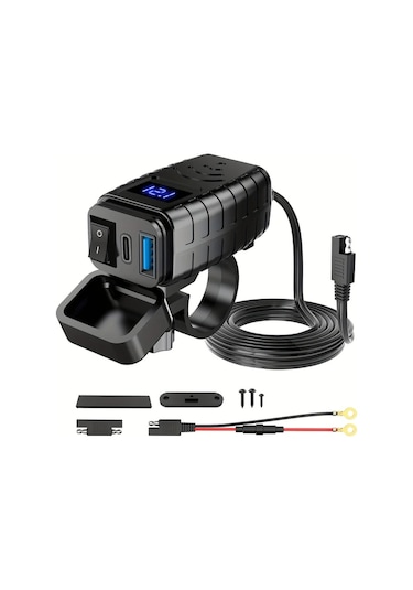 Xuweiwei Motorsiklet Gidon Telefon Sarj Cihazi Pd30 Qc30 Hizli Sarj Volt Metreli Saeden Usb Adaptor 12v36v Bisikletler Yesil Isik