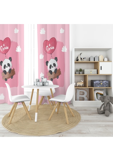 Uçan Panda 2 Kanat Pembe Fon Perde Pembe