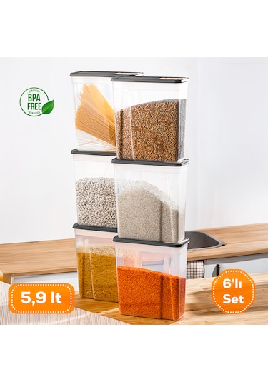 Porsima Org-451 Sandy 6'lı 5,90l Erzak Saklama Kabı Seti Antrasit
