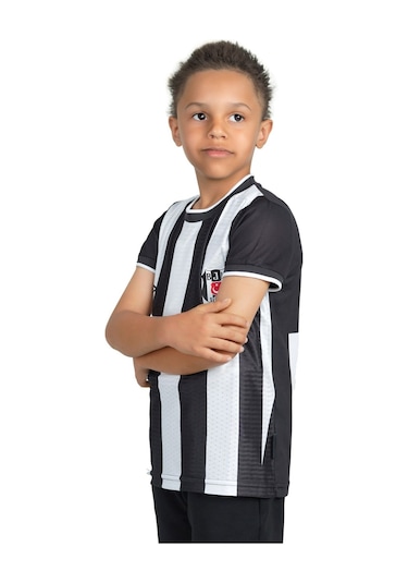 Beşiktaş Lisanslı Çocuk Çubuklu Umbro Forma Siyah - Beyaz