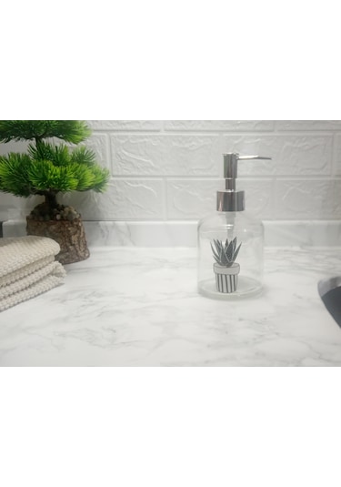 Cam Sıvı Sabunluk,kaktüs 1 Desen 300ml Banyo Seti 7,6x15,5cm