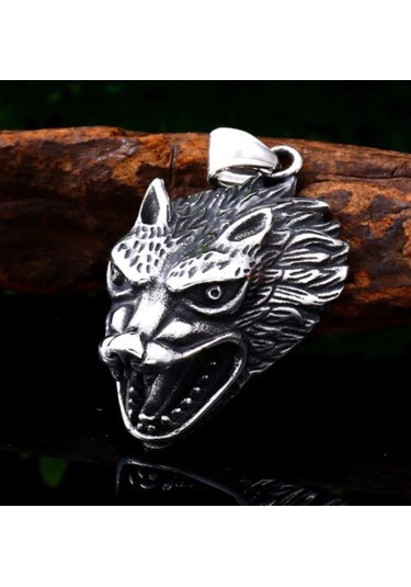 Üç Boyut Tasarım Paslanmaz Çelik Kurt Kolye Gümüş